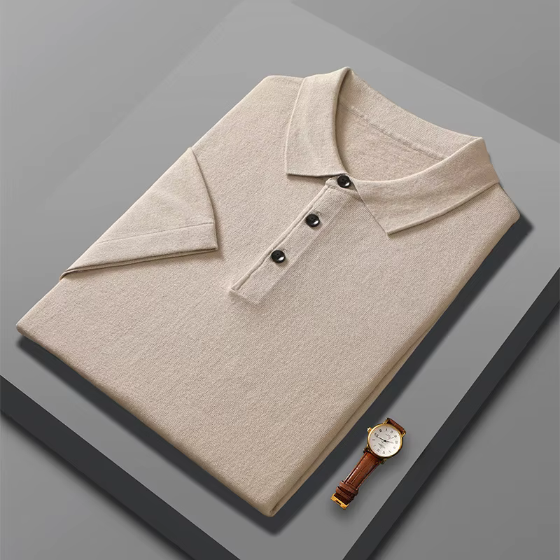 Haute qualité Ultra Fine 100% laine mérinos printemps été hommes d'affaires col Polo à manches courtes