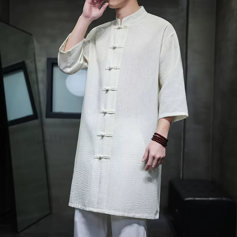 M-XXXXXL 2025 été coupe ample Style chinois hommes longue coton lin chemise couleur unie grande taille demi manches haut traditionnel 5XL