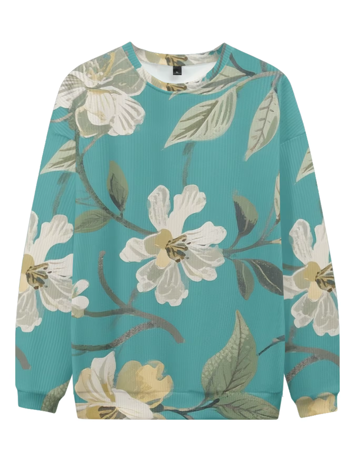 Sweat-shirt à col rond bleu doux avec imprimé Floral élégant