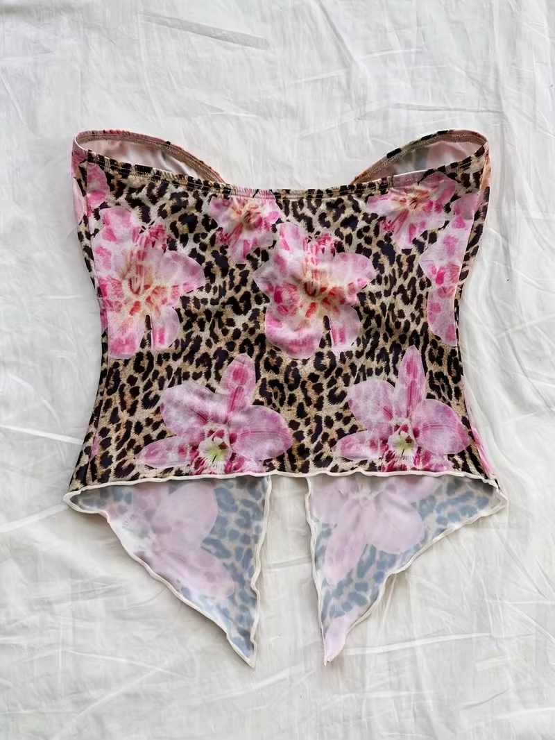 Top court, débardeur de fête pour femme avec motif floral rouge