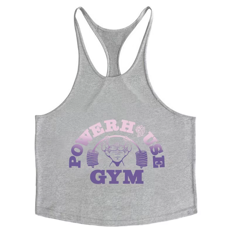 POWERHOUSE GYM Débardeurs imprimés pour hommes en coton, coupe athlétique Y-Back, pour la gym, l'entraînement et la musculation