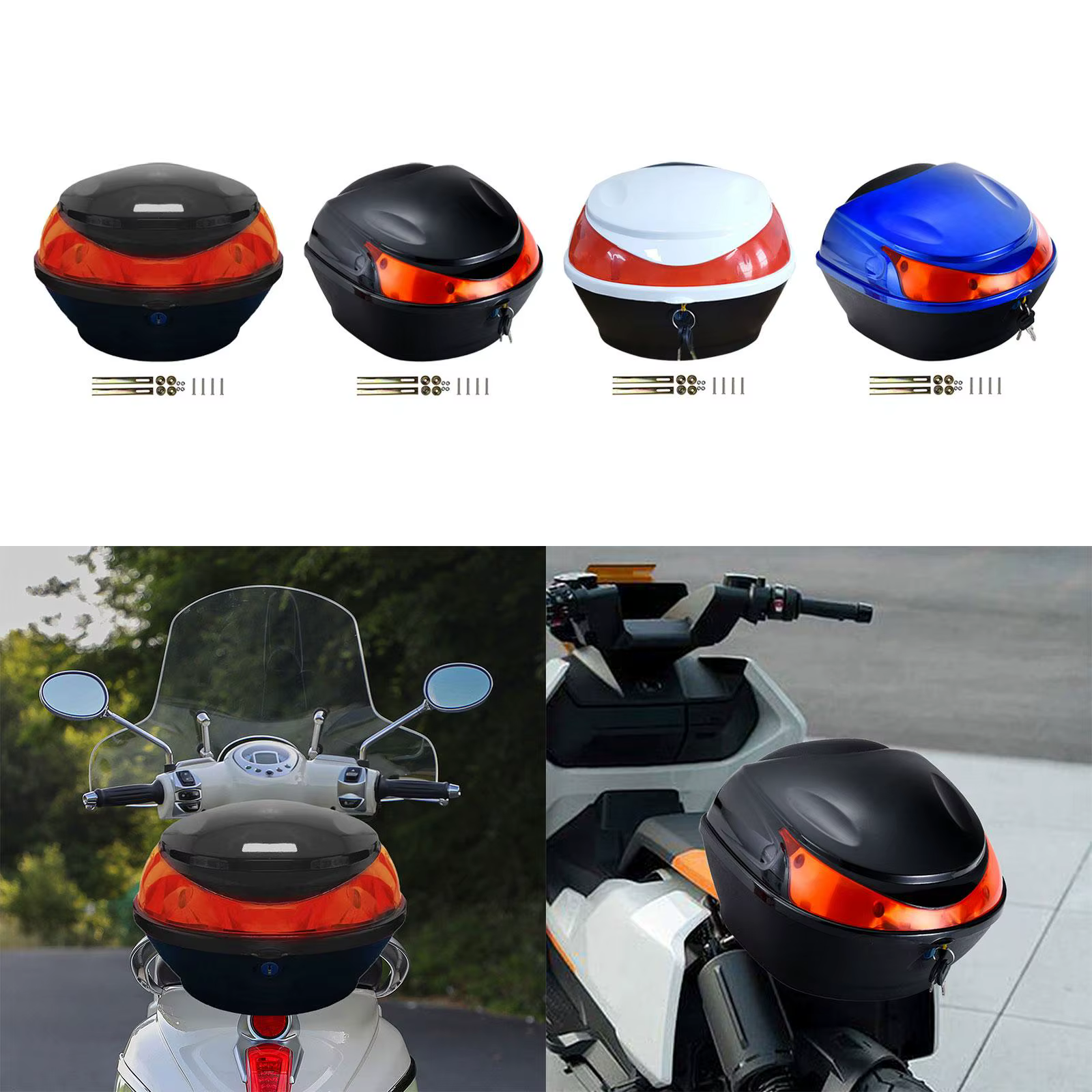 Coffre arrière durable pour moto, boîtier supérieur de moto, coffre de vélo électrique, boîte de rangement pour appareil photo, vêtements, portefeuille, boissons organisées