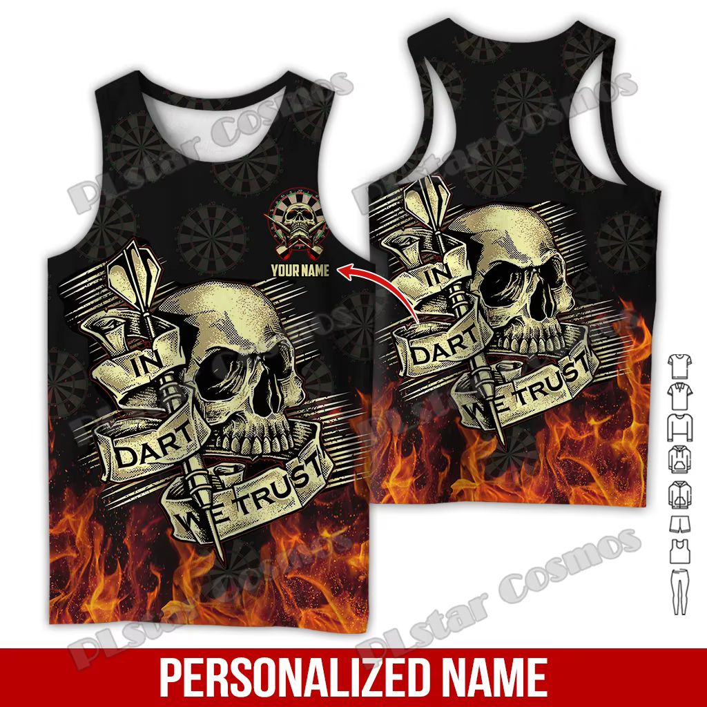 Nom personnalisé fléchettes crâne motif 3D imprimé hommes mode gilet été unisexe décontracté débardeurs cadeau pour les