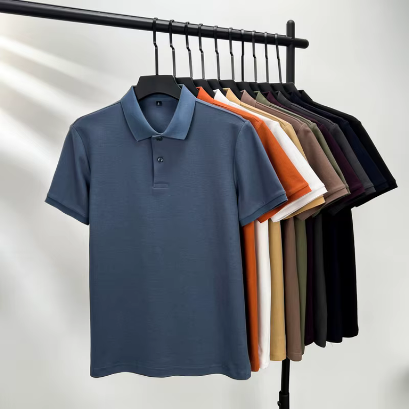 Polo Classique Homme Manches Courtes 100% Coton Mercerisé Respirant Été Casual Affaires Golf Hauts De Sport