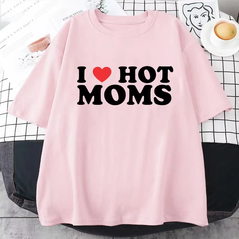 J'aime les mamans chaudes femmes t-shirt Hip Hop Style ample T-Shirts vêtements drôle coeur rouge amour mamans à manches courtes imprimé Streetwear