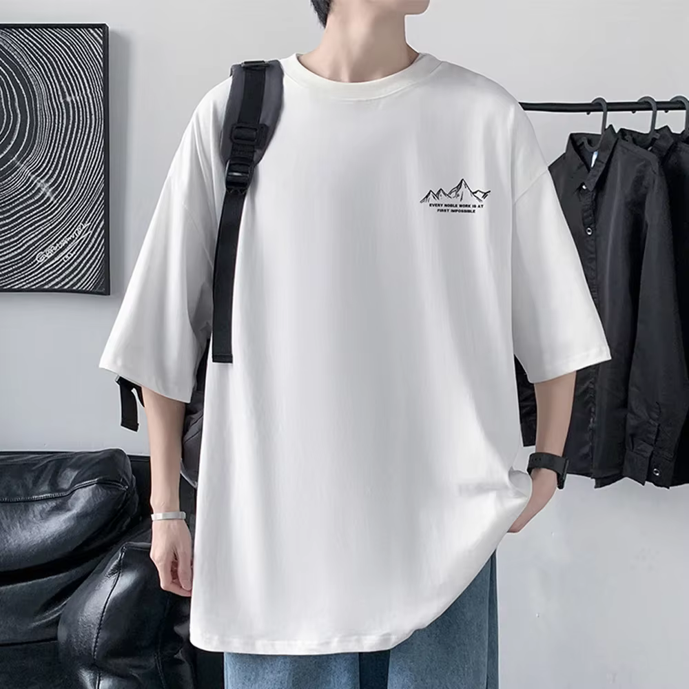 T-shirt en coton imprimé à manches mi-longues pour hommes