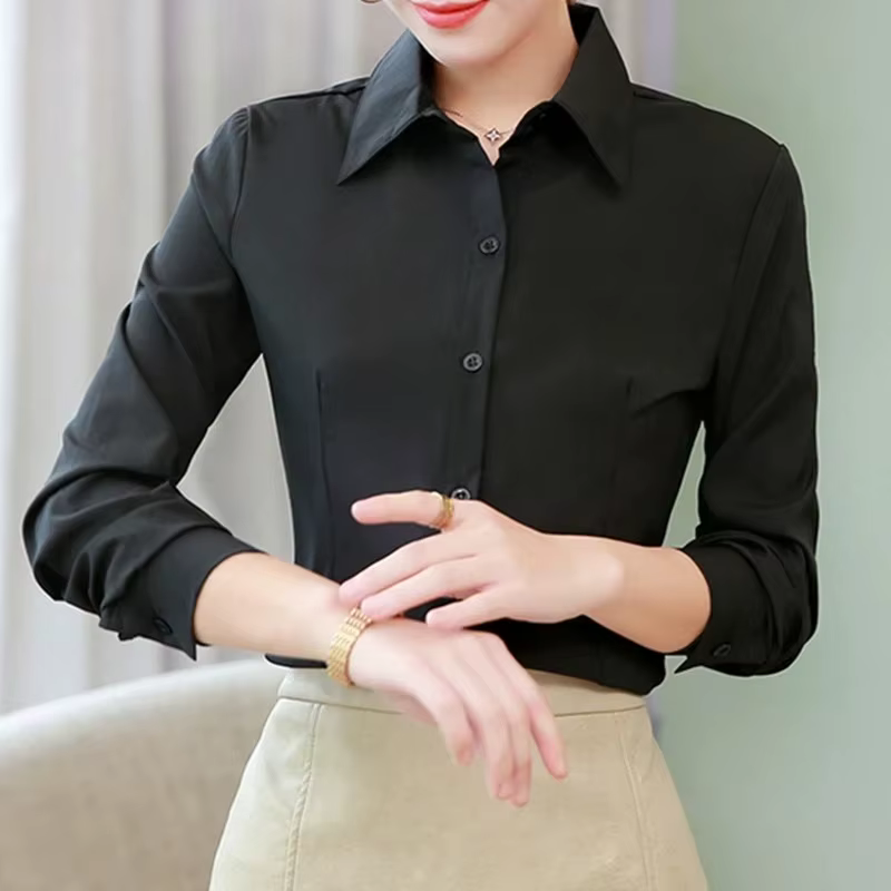 Femmes élégantes chemises femme chemise blanche à manches longues Blouse bureau dame affaires rose