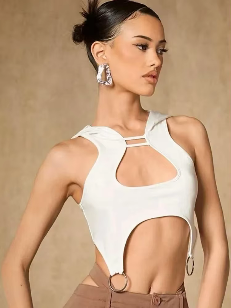 Crop top à capuche blanc uni pour femme
