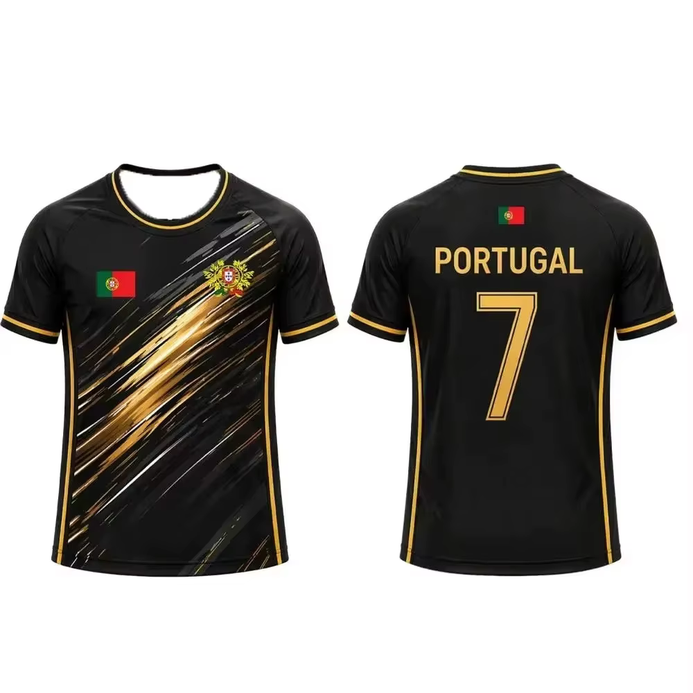 Maillot de football Portugal 2026 pour hommes, femmes et enfants – T-shirt rayé imprimé 3D respirant et à séchage rapide pour l'entraînement sportif