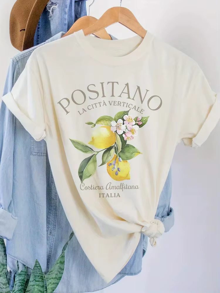 T-shirt à manches courtes imprimé citron Positano unisexe