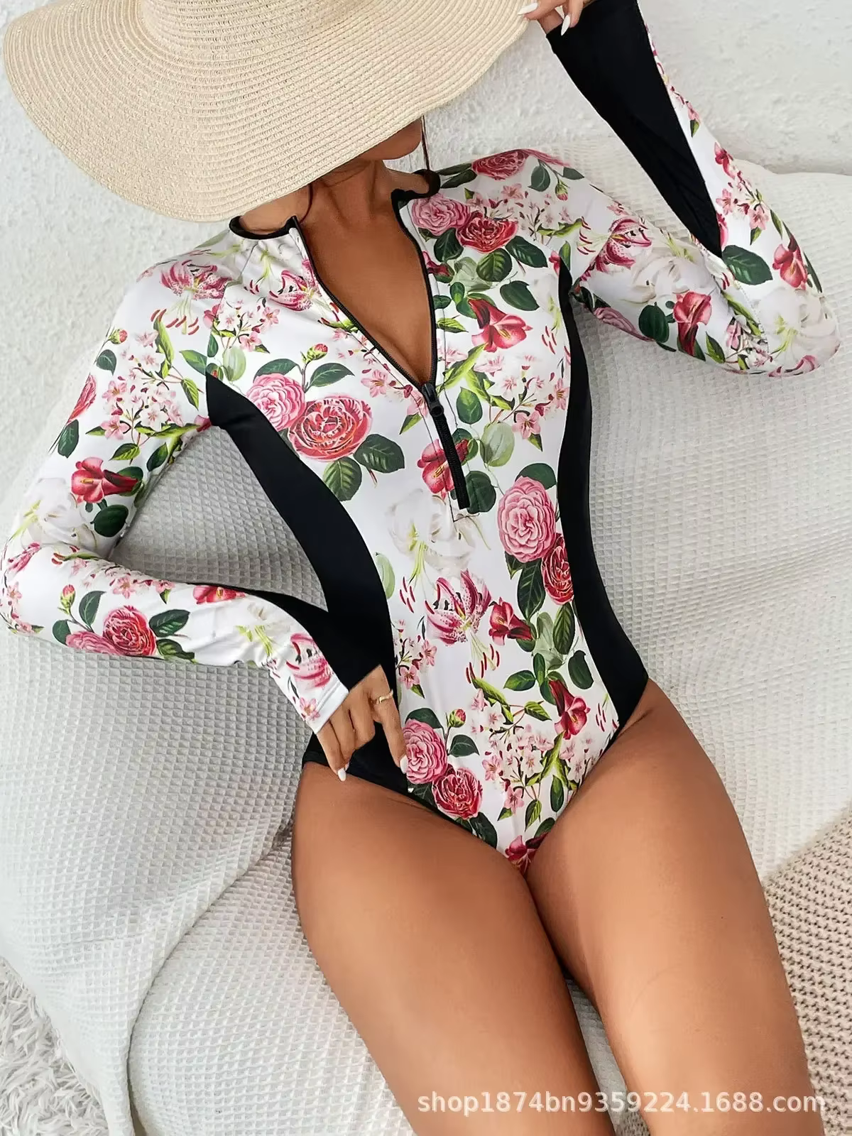 Maillot de bain une pièce à manches longues pour femme, costume de batterie, vêtements de plage, baigneur de piscine, sports, surf, natation, nouveau, 2024