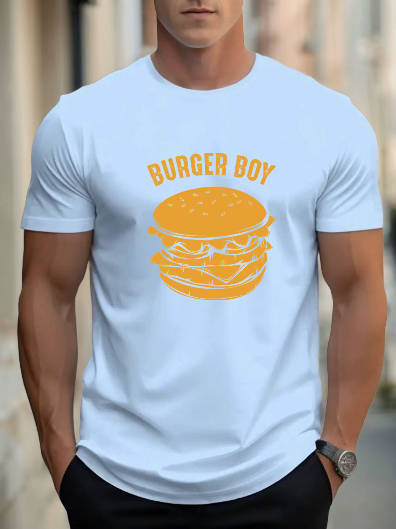 T-Shirt à manches courtes pour hommes 100% coton doux respirant BURGER BOY