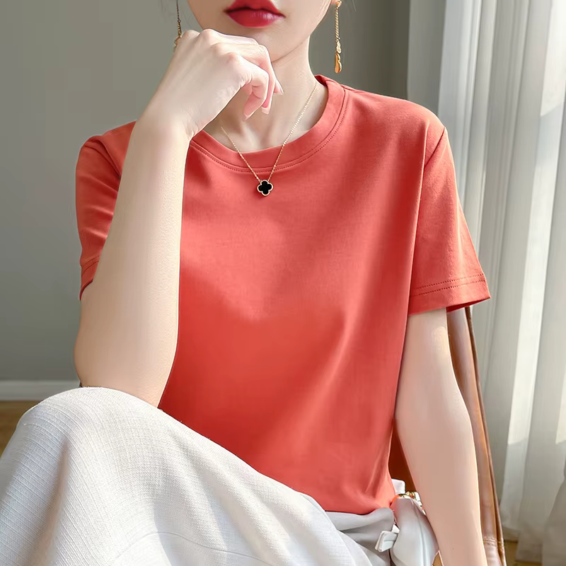 T-Shirt d'été en coton mercerisé Orange pour femme
