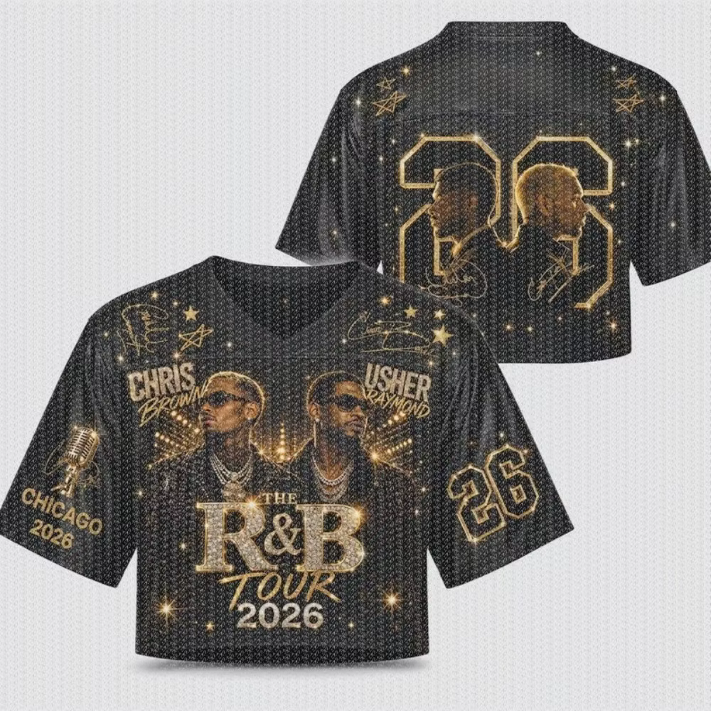 T-shirt de football R&B Tour Umbilical, style Usher_Chris_Brown, costume de concert, cadeau pour fan R&B, col en V à manches courtes