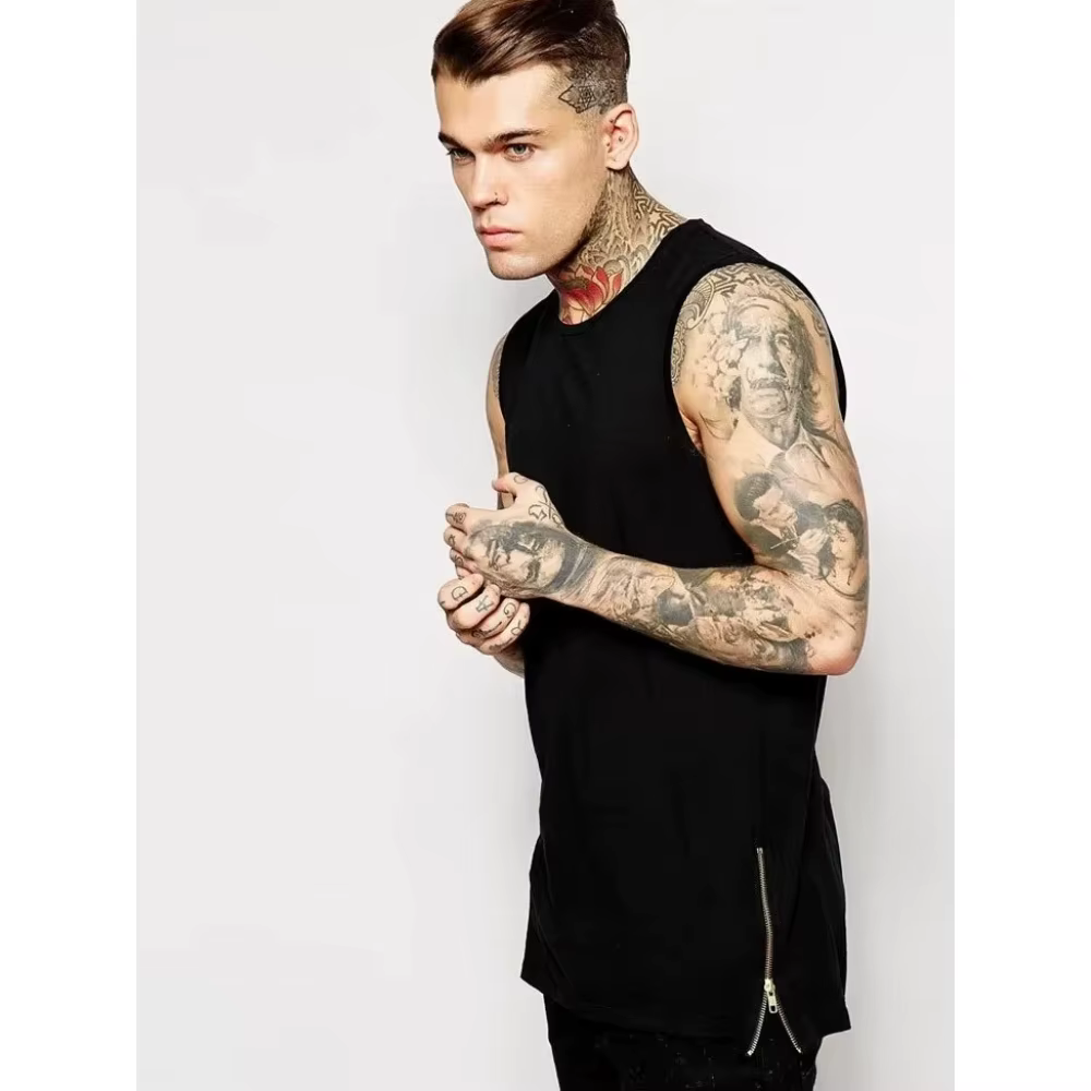High Street côté fermeture éclair longue taille hommes débardeurs marque Extension tout-match plaine homme T-shirt bas