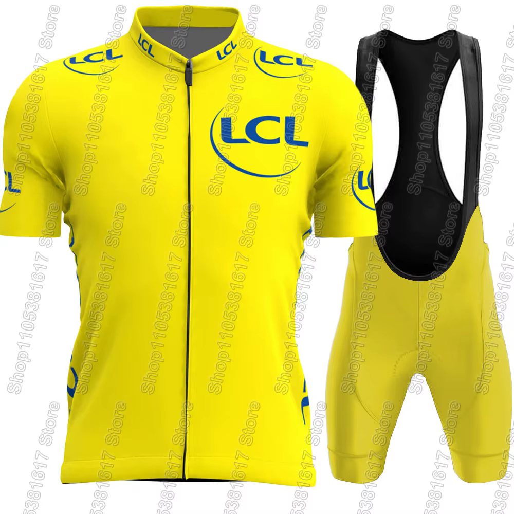 Maillot de cyclisme France Tour 2026 TDF pour homme, ensemble vert jaune à pois, vêtements courts, chemises de vélo de route, combinaison, short de cyclisme à bretelles, Ropa
