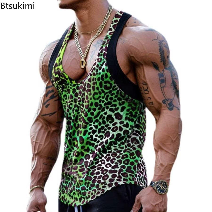 Débardeurs Homme Style Punk 2026 Imprimé Léopard Vintage Décontracté Personnalisé Coupe Ample Gilet Musculaire Tendance Urbaine
