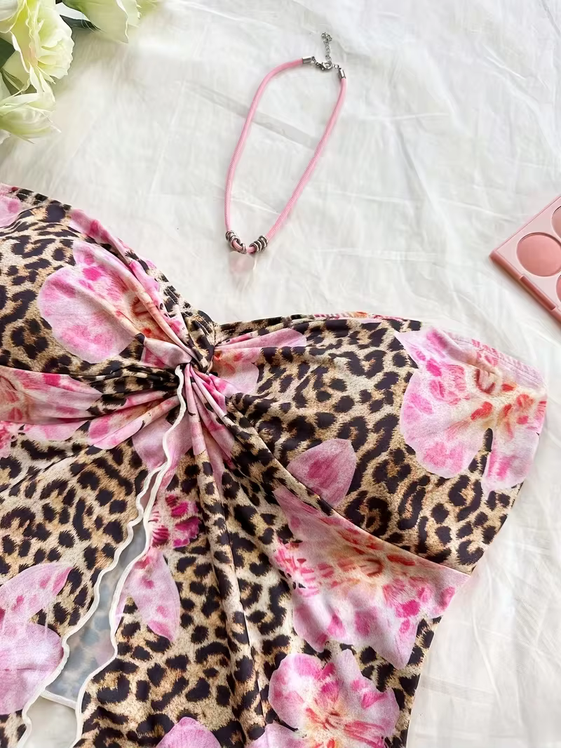 Top court, débardeur de fête pour femme avec motif floral rouge