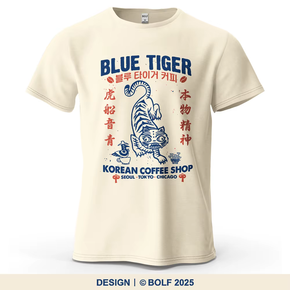TIGRE BLUE T-Shirt homme imprimé tendance 100% coton surdimensionné graphique culturel t-shirts pour haut pour femme