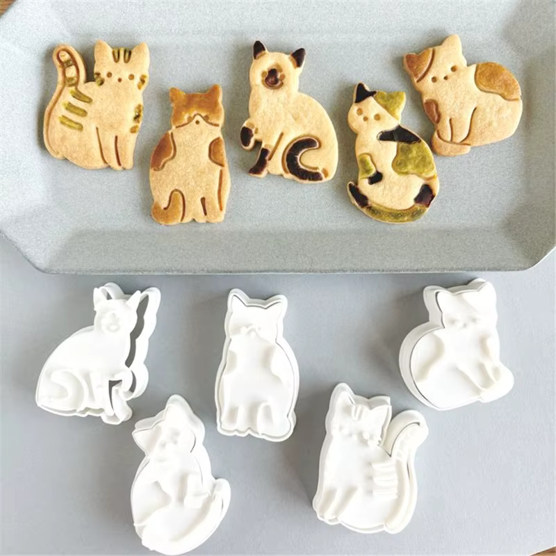 Emporte-pièces chat mignon, 5 pièces, Animal, chaton, outil de décoration de gâteau d'anniversaire, Fondant, glaçage, moule à biscuits, accessoires de cuisson
