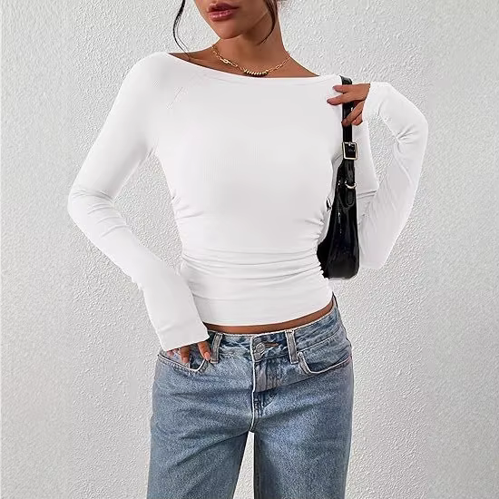 T-shirt côtelé à manches longues pour femme