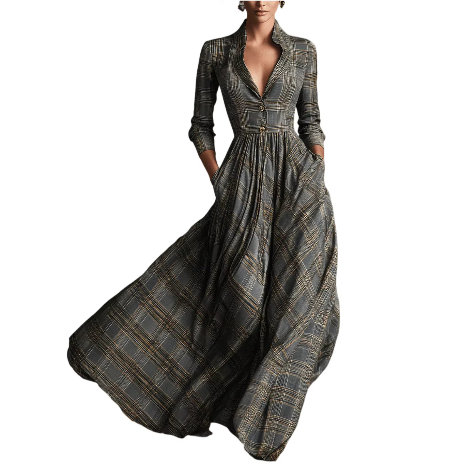 Robe chemise à carreaux pour femmes