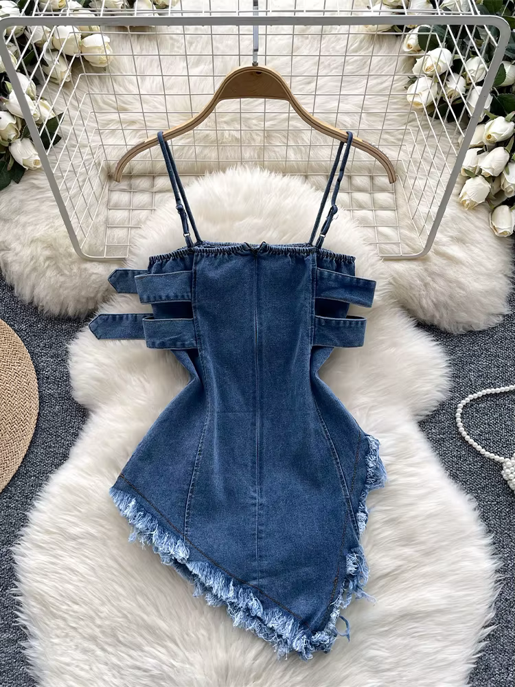 Haut court en Denim bleu pour femmes