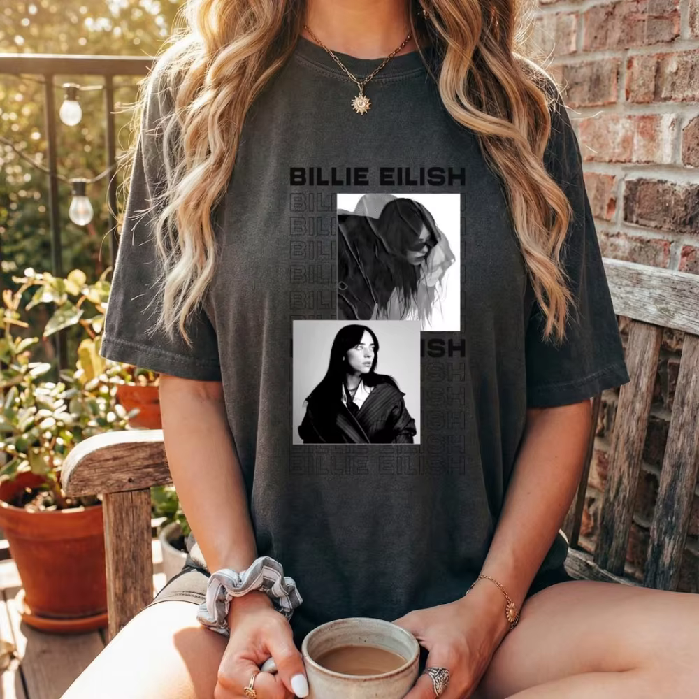 Billie Eilish thème graphique rétro fan de musique T-shirt unisexe chemise pur coton toutes saisons streetwear couche de base goth y2k vêtements
