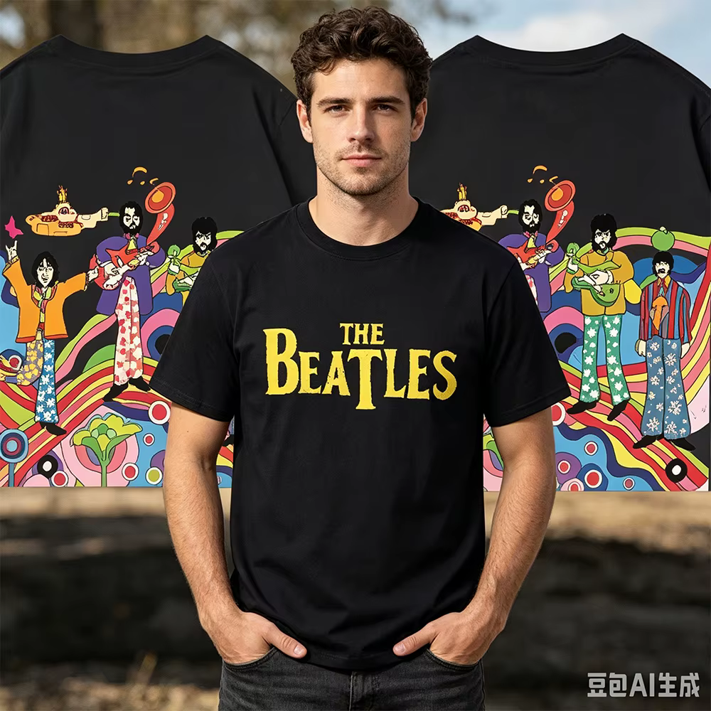 T-shirt The Beatles Black Rock Band
