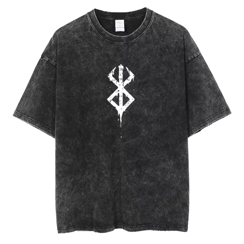Anime Berserk Logo graphique imprimé t-shirt hommes femmes Vintage Manga T-shirts lavé coton