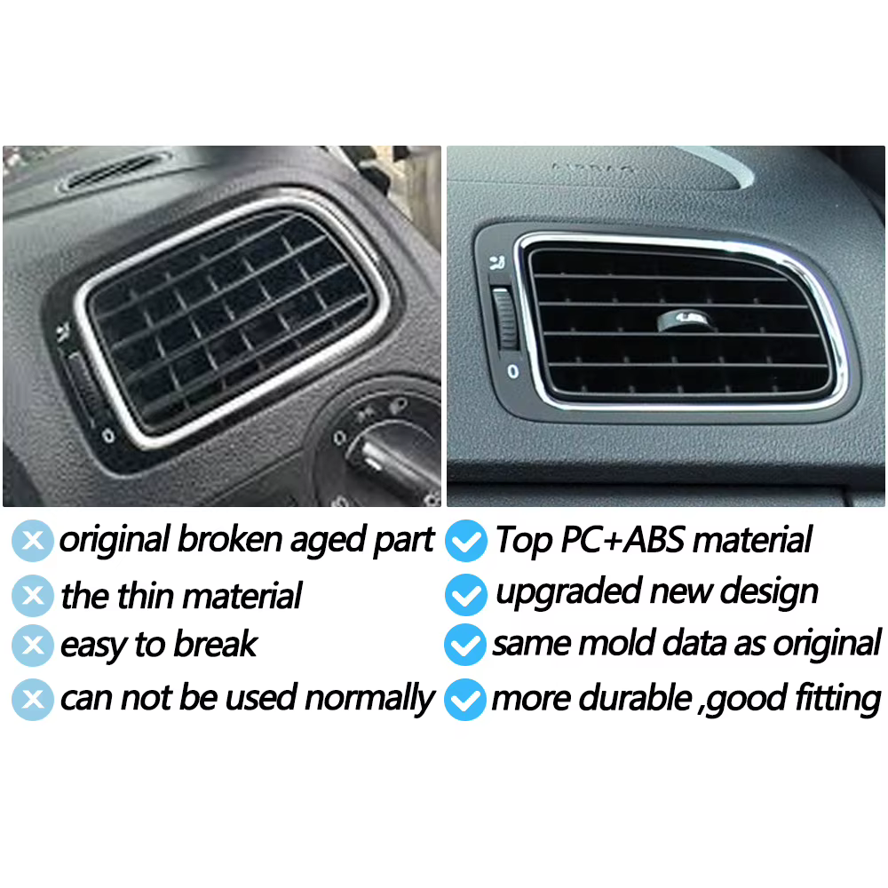 Grille d'aération centrale noire mate pour tableau de bord avant de voiture, gauche et droite, pour VW Polo 2011-2018 6R0819703, 6R0819704