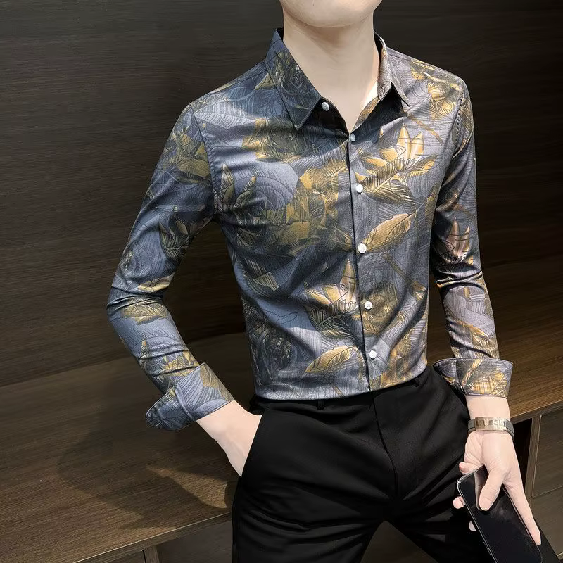 Chemise florale homme à manches longues printemps et automne été mince mode
