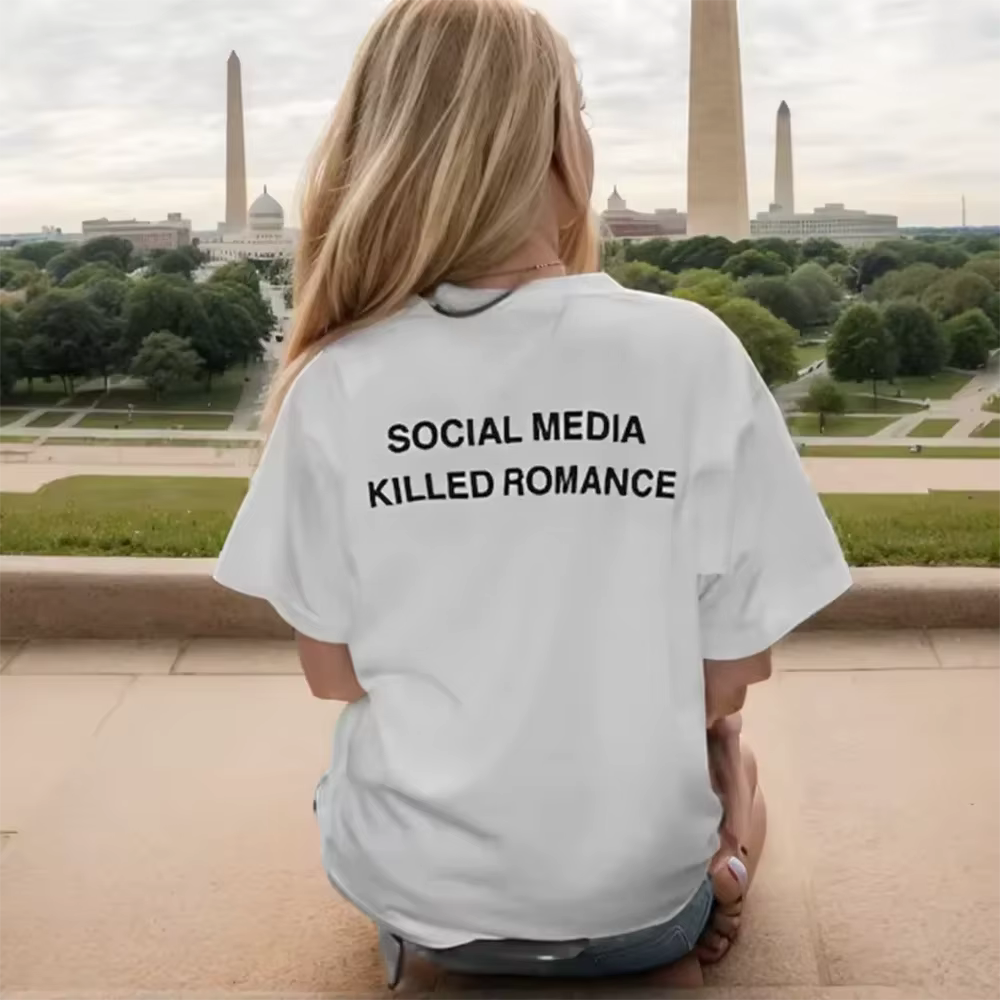 Médias sociaux tué Romance T-Shirt hommes esthétique saint valentin lettre impression