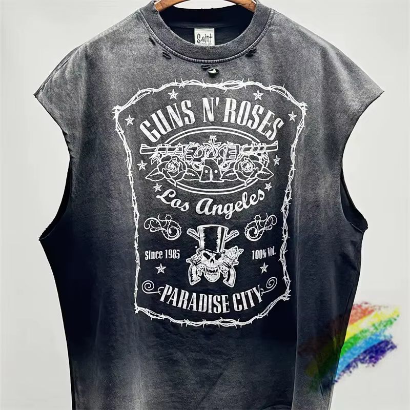Vintage SAINT Guns N Roses lavé T-Shirts haute qualité sol sale Spray porté à la main débardeur t-shirt hauts