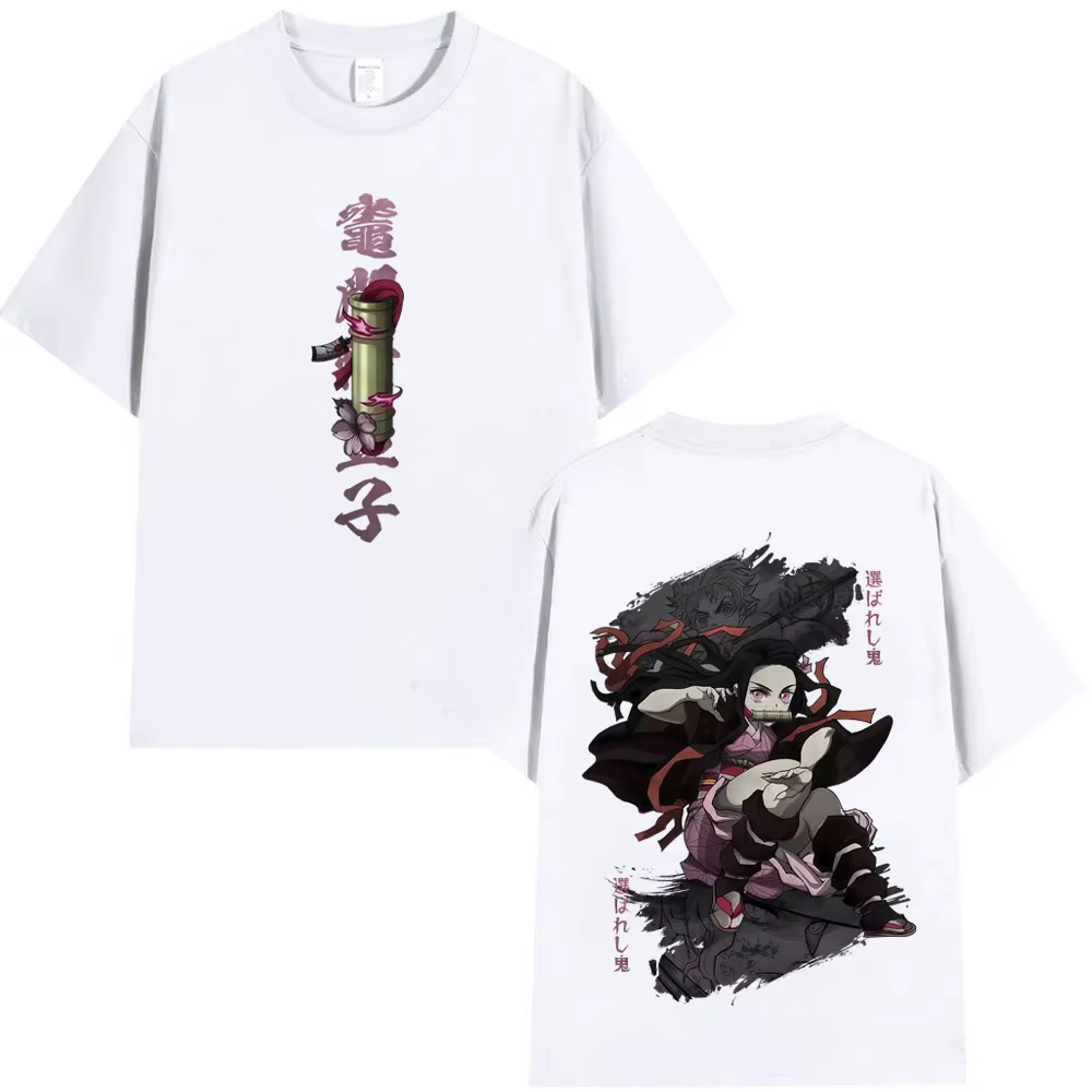 T-shirt Anime Demon Slayer Nezuko Kamado Été 2026 Unisexe Oversize Streetwear Coton Décontracté pour Hommes Femmes Fans