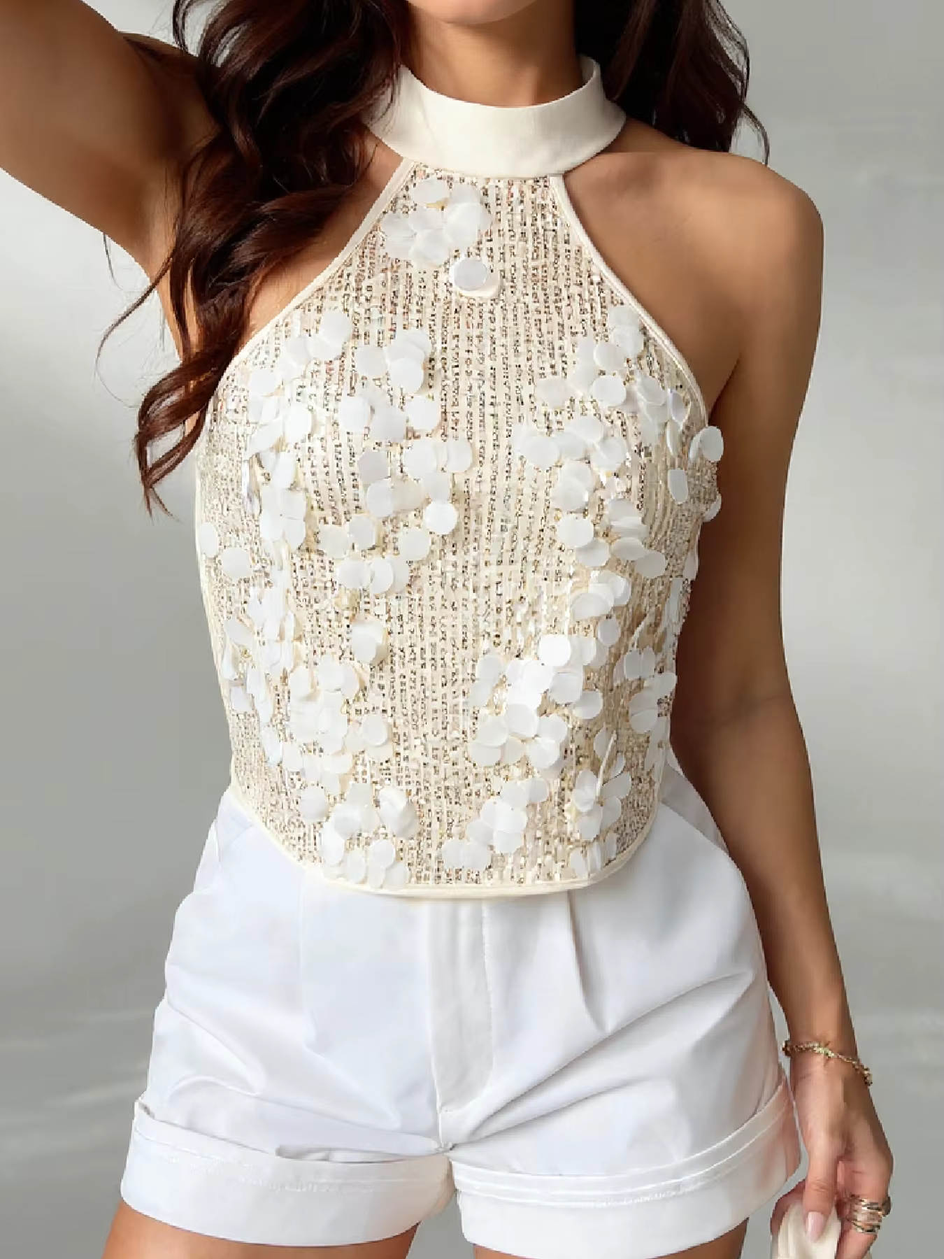Débardeur Femme Printemps-Été Blanc à Col Halter
