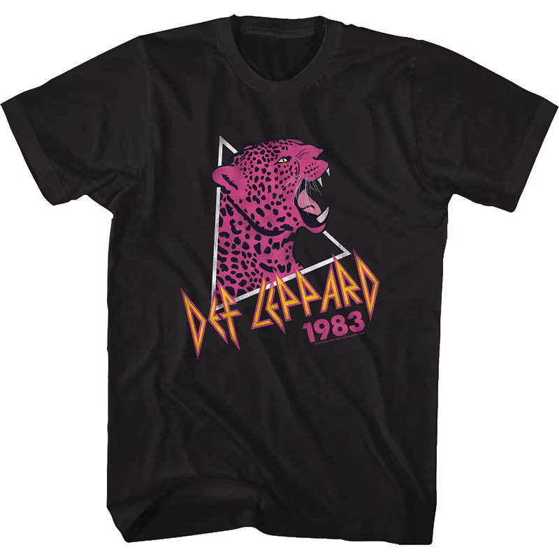 Nouveau t-shirt pour homme des années 1980 Def Leppard avec motif léopard directement vaporisé