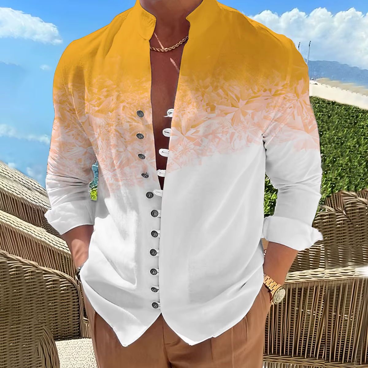 Chemise à imprimé graphique floral pour hommes