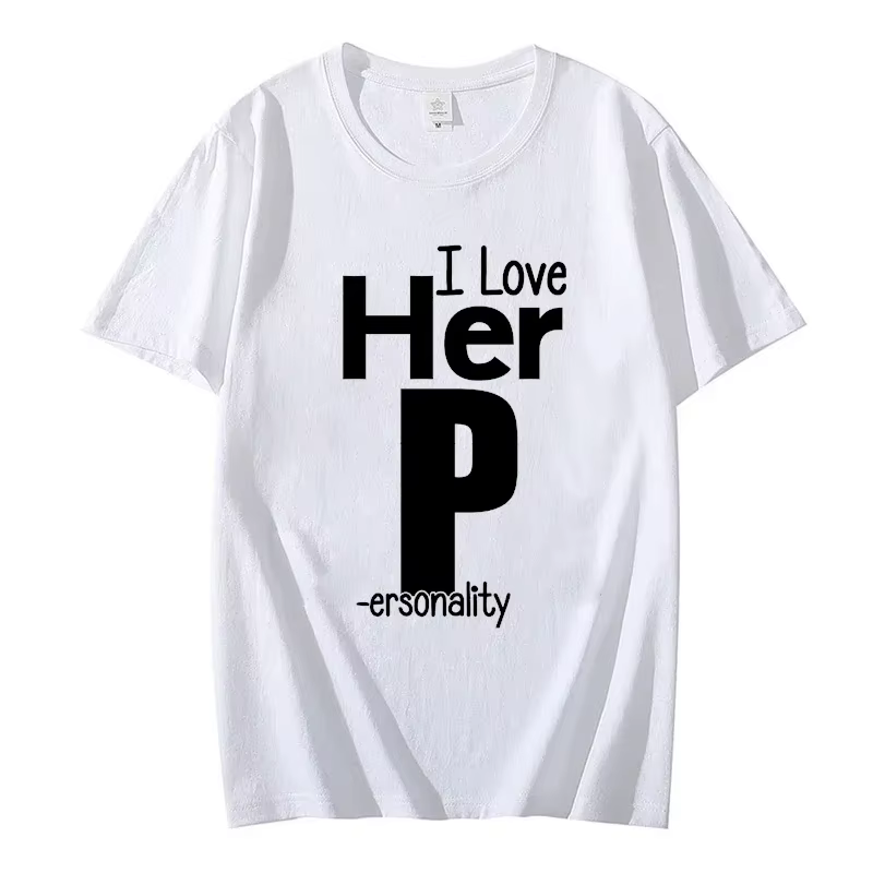 T-Shirt à Imprimé I Love His D P pour Couples