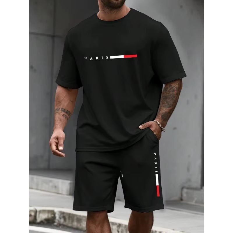 Survêtement pour homme 2 pièces Ensemble short et t-shirt à col rond à manches courtes