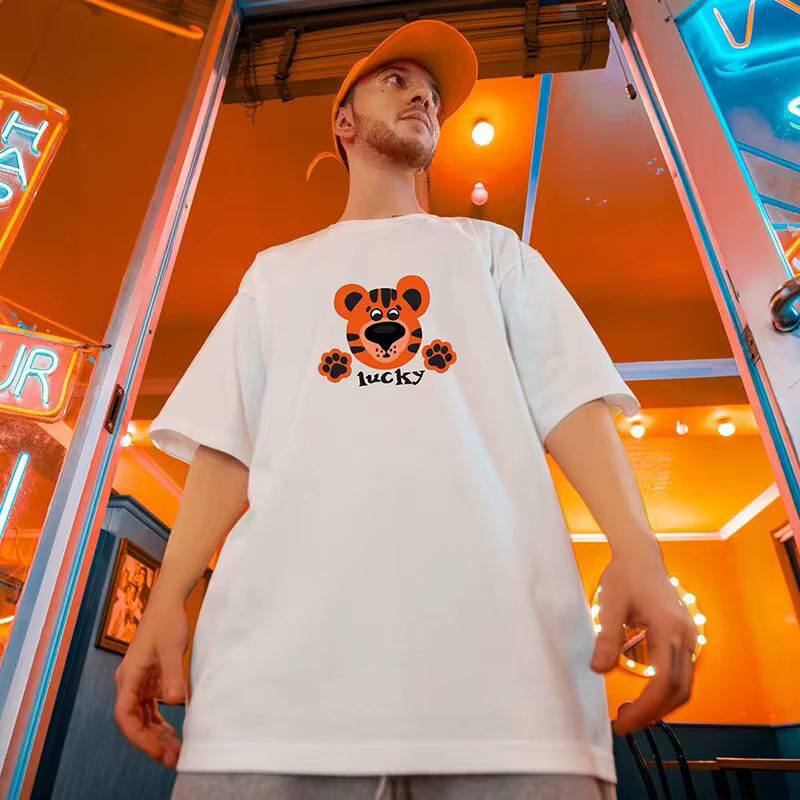 T-shirts d'été imprimés graphiques de tigre de dessin animé pour hommes