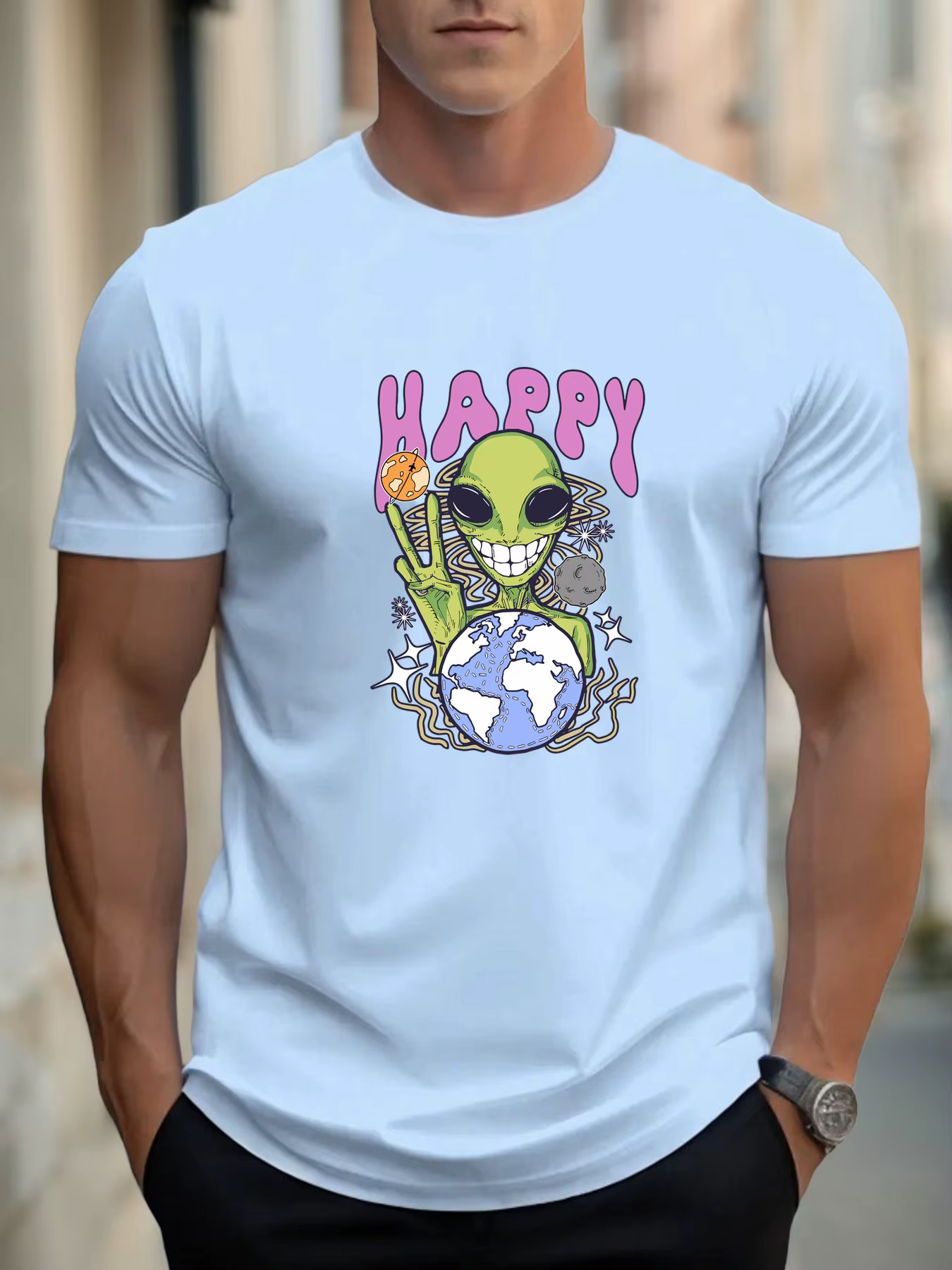T-shirt pour hommes alien 100 % coton impression graphique été