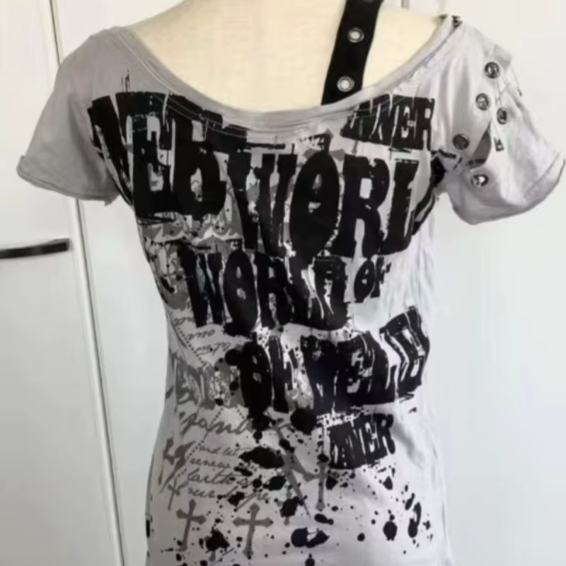 T-shirts Gothiques à Manches Courtes, Motifs Têtes de Mort, Style Décontracté Punk Hip Hop Urbain, T-shirt Femme Tendance, T-shirts Graphiques, Vêtements Vintage Années 2000, Hauts pour Femmes