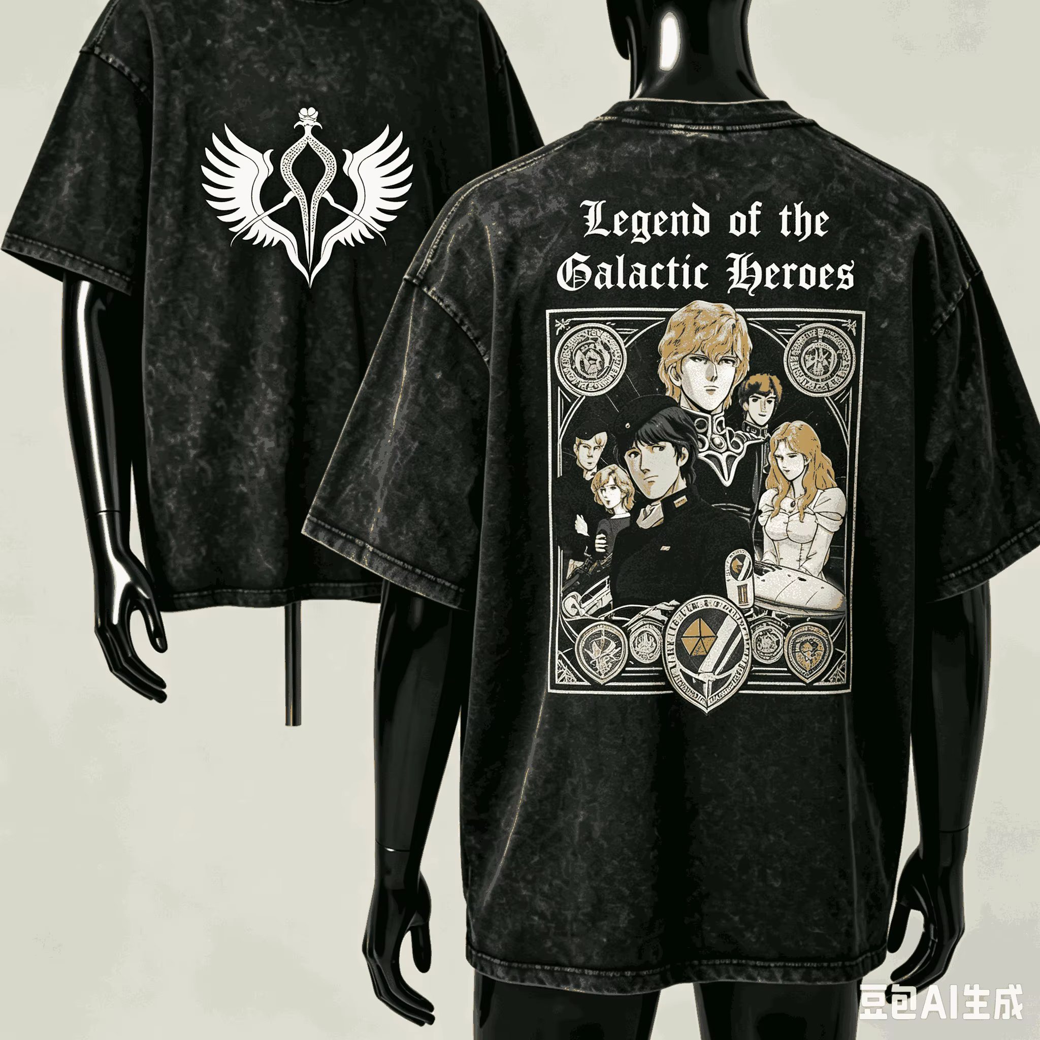 T-shirt délavé Legend of the Galactic Heroes pour les amateurs d'anime
