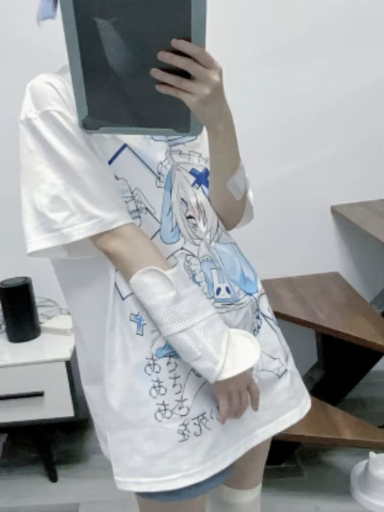T-shirt imprimé dessin animé japonais Harajuku pour femmes