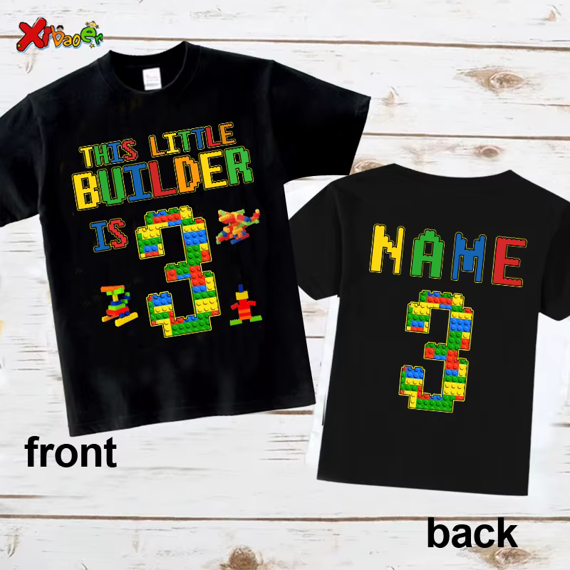 Nom personnalisé chemise d'anniversaire garçon t-shirt enfant en bas âge bébé enfants vêtements blocs de construction