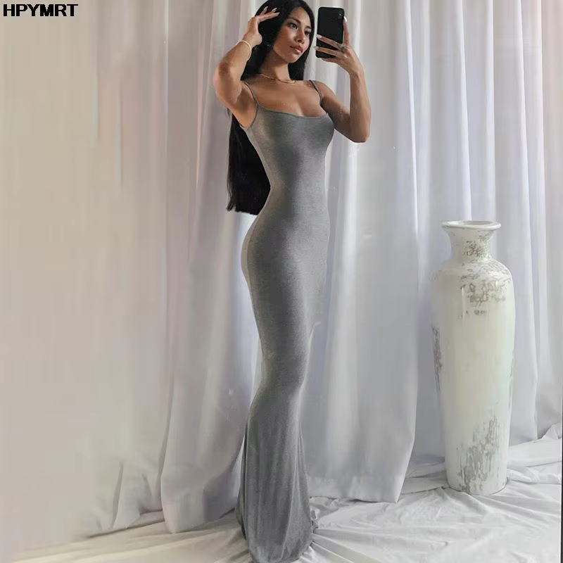 Robe longue en Satin sans manches