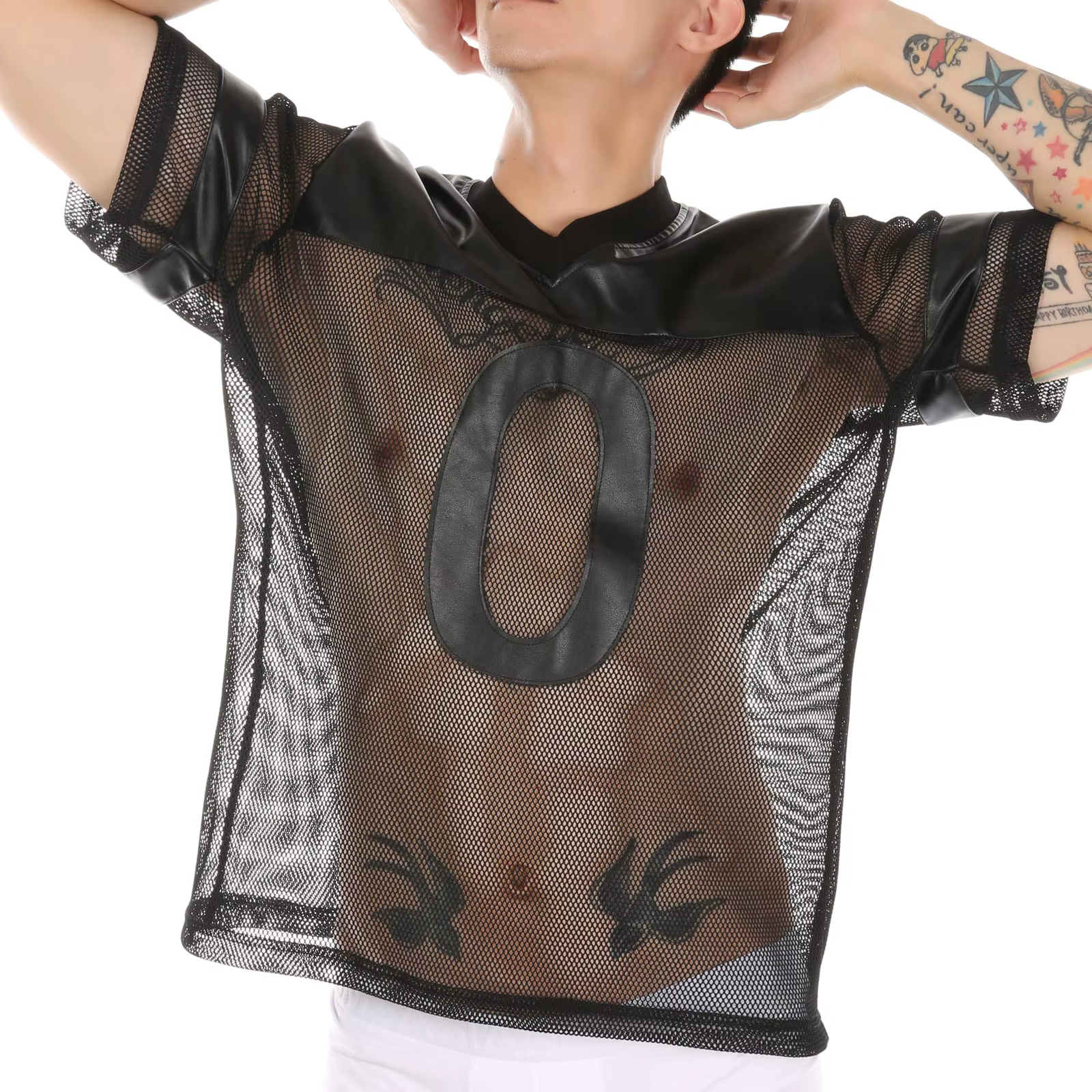 T-shirt sexy en similicuir à manches courtes pour homme