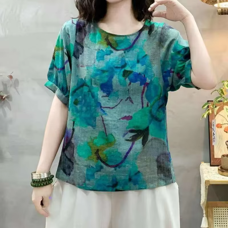 T-shirt à manches courtes en lin pour femmes