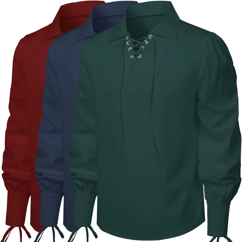 Chemise rétro médiévale à manches longues pour hommes et femmes